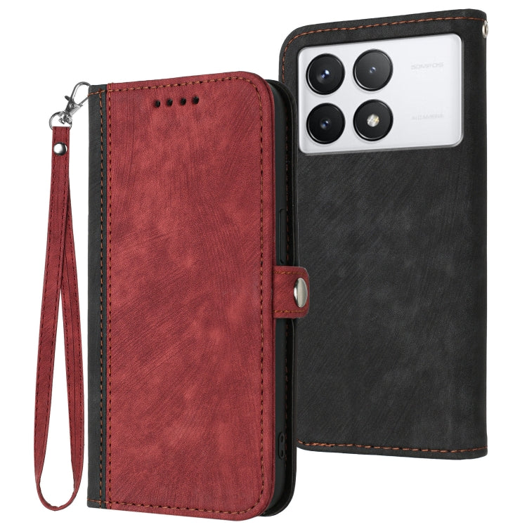 For Xiaomi Redmi K70 Side Buckle Double Fold Hand Strap Leather Phone Case(Red) - K70 Cases by buy2fix | Online Shopping UK | buy2fix