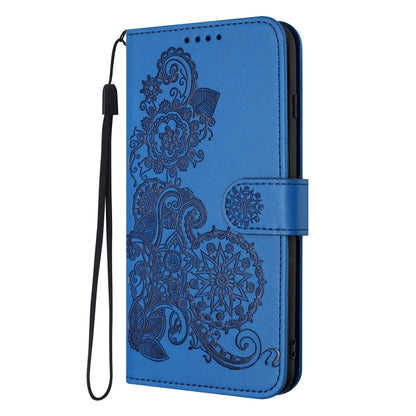 For Xiaomi Redmi K70 Datura Flower Embossed Flip Leather Phone Case(Blue) - K70 Cases by buy2fix | Online Shopping UK | buy2fix