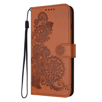 For Xiaomi Redmi K70 Datura Flower Embossed Flip Leather Phone Case(Brown) - K70 Cases by buy2fix | Online Shopping UK | buy2fix