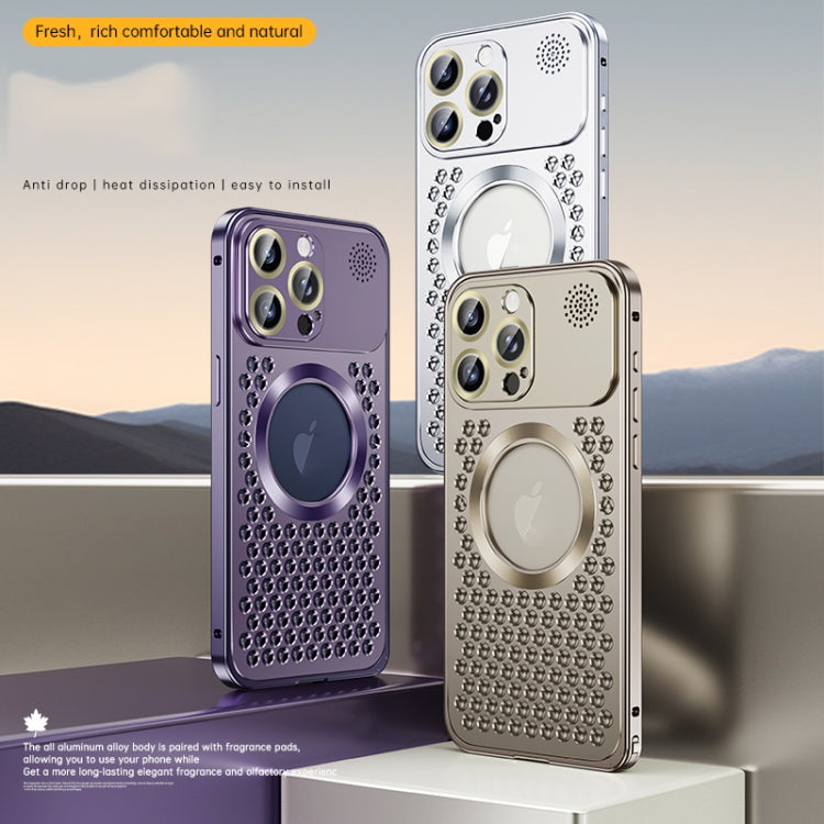 For iPhone 14 Pro Max Spring Buckle MagSafe Magnetic Metal Aromatherapy Phone Case(Purple) - iPhone 14 Pro Max Cases by buy2fix | Online Shopping UK | buy2fix