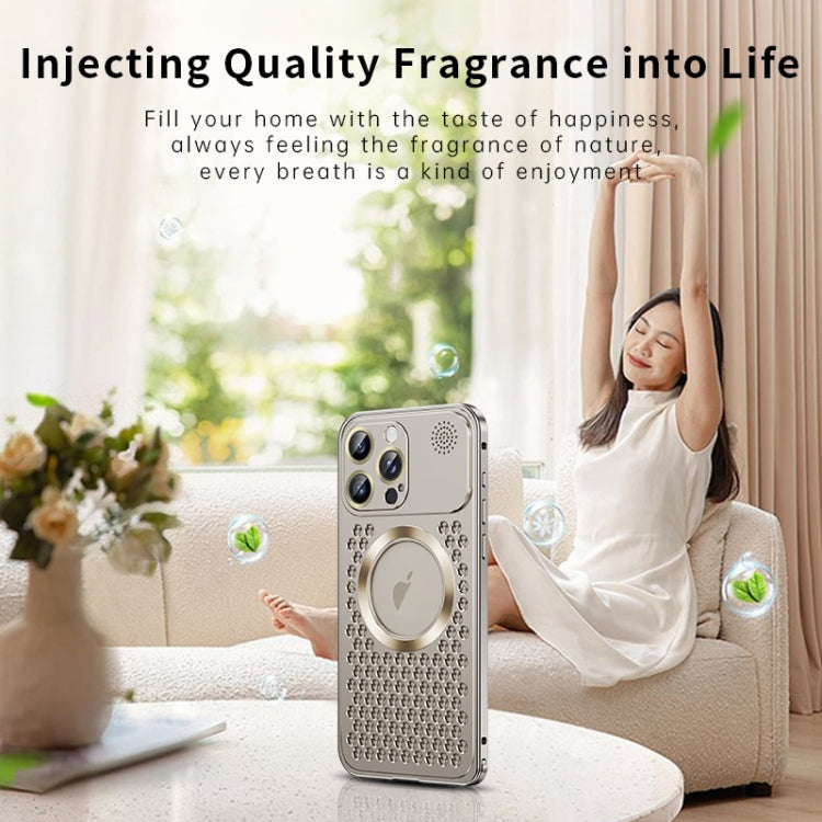 For iPhone 15 Plus Spring Buckle MagSafe Magnetic Metal Aromatherapy Phone Case(Silver) - iPhone 15 Plus Cases by buy2fix | Online Shopping UK | buy2fix