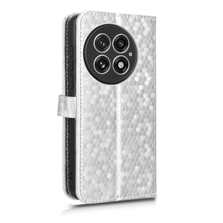 For OnePlus 13 5G Honeycomb Dot Texture Leather Phone Case(Silver) - OnePlus Cases by buy2fix | Online Shopping UK | buy2fix