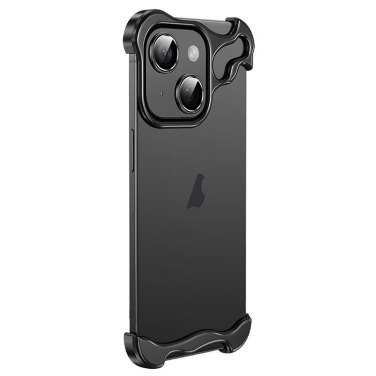 For iPhone 14 Frameless Metal Corner Pad Phone Case with Lens Film(Black) - iPhone 14 Cases by buy2fix | Online Shopping UK | buy2fix