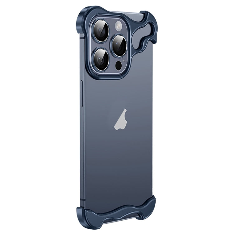 For iPhone 14 Pro Frameless Metal Corner Pad Phone Case with Lens Film(Blue) - iPhone 14 Pro Cases by buy2fix | Online Shopping UK | buy2fix