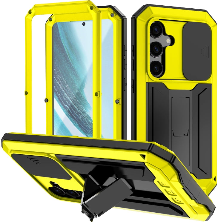 For Samsung Galaxy S24+ 5G R-JUST Sliding Camera Life Waterproof Holder Phone Case(Yellow) - Galaxy S24+ 5G Cases by R-JUST | Online Shopping UK | buy2fix