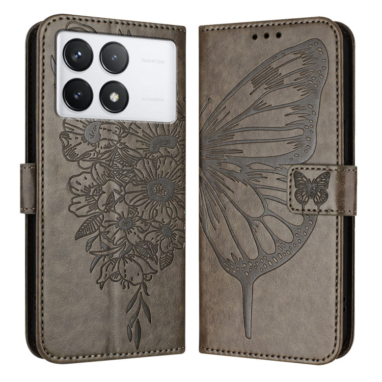 For Xiaomi Redmi K70 / K70 Pro Embossed Butterfly Leather Phone Case(Grey) - K70 Cases by buy2fix | Online Shopping UK | buy2fix