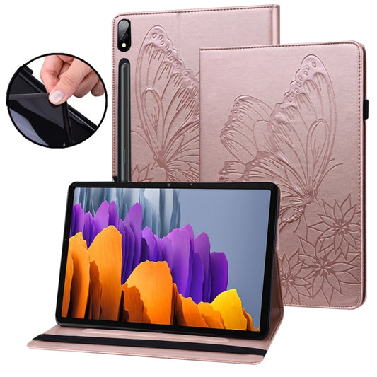 For Samsung Galaxy Tab S9 Ultra / S8 Ultra Big Butterfly Embossed Leather Tablet Case(Rose Gold) - Galaxy Tab S9 Ultra Cases by buy2fix | Online Shopping UK | buy2fix