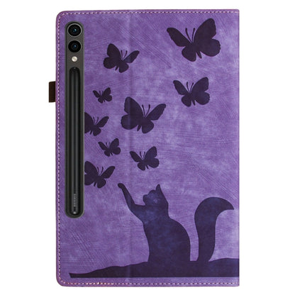 For Samsung Galaxy Tab S9 Ultra / S8 Ultra Butterfly Cat Embossing Leather Tablet Case(Purple) - Galaxy Tab S9 Ultra Cases by buy2fix | Online Shopping UK | buy2fix