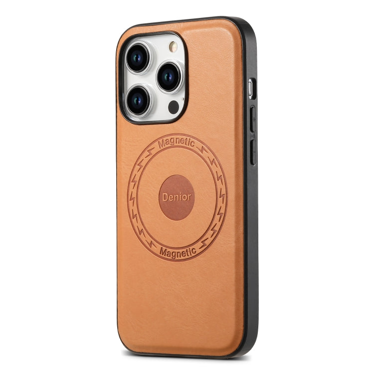 For iPhone 14/13 Denior Cowhide Texture Leather MagSafe Phone Case(Khaki) - iPhone 14 Cases by Denior | Online Shopping UK | buy2fix