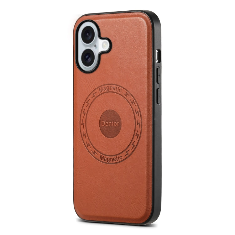 For iPhone 16 Denior Cowhide Texture Leather MagSafe Phone Case(Brown) - iPhone 16 Cases by Denior | Online Shopping UK | buy2fix