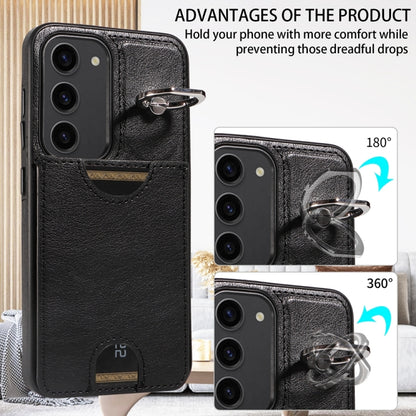 For Samsung Galaxy S23 5G Calf Texture Card Slot Ring Holder Phone Case(Black) - Galaxy S23 5G Cases by buy2fix | Online Shopping UK | buy2fix