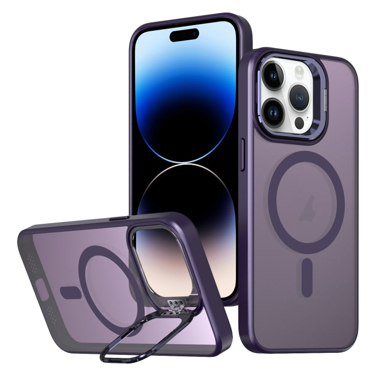 For iPhone 14 Pro Metal Invisible Camera Holder MagSafe Magnetic Phone Case(Purple) - iPhone 14 Pro Cases by buy2fix | Online Shopping UK | buy2fix