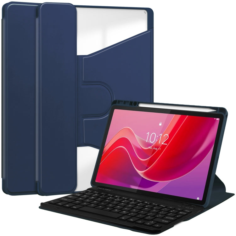 For Lenovo Tab M11/Xiaoxin Pad 11 2024 360 Rotation Transparent Smart Leather Case with Keyboard(Dark Blue) - Lenovo by buy2fix | Online Shopping UK | buy2fix