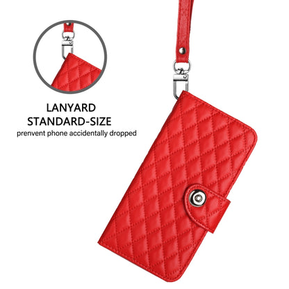 For OnePlus 12 5G Global Rhombic Texture Flip Leather Phone Case with Lanyard(Red) - OnePlus Cases by buy2fix | Online Shopping UK | buy2fix