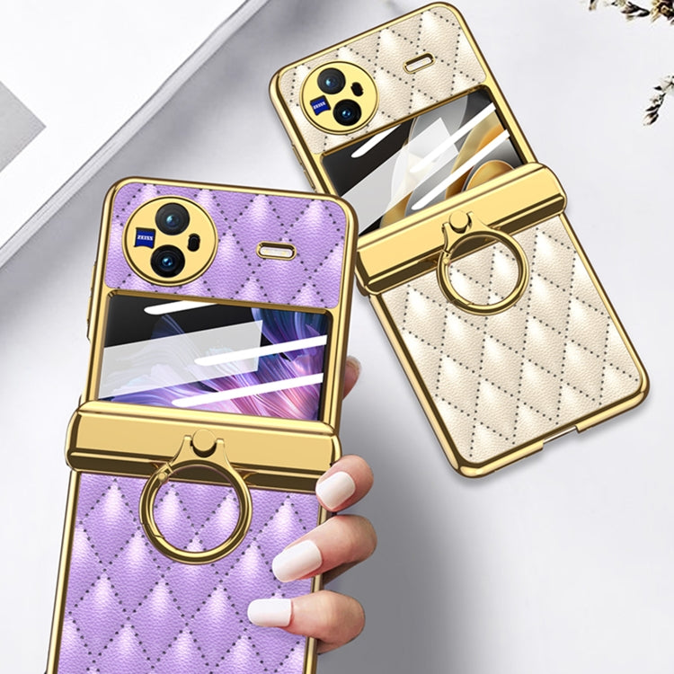 For vivo X Flip GKK Integrated Rhombus Pattern Electroplating Leather Magnetic Phone Case with Ring(Purple) - vivo Cases by GKK | Online Shopping UK | buy2fix