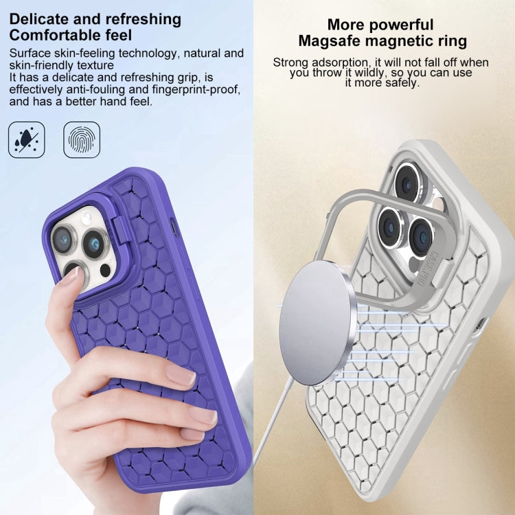 For iPhone 13 Pro Honeycomb Radiating Lens Holder Magsafe Phone Case(Purple) - iPhone 13 Pro Cases by buy2fix | Online Shopping UK | buy2fix