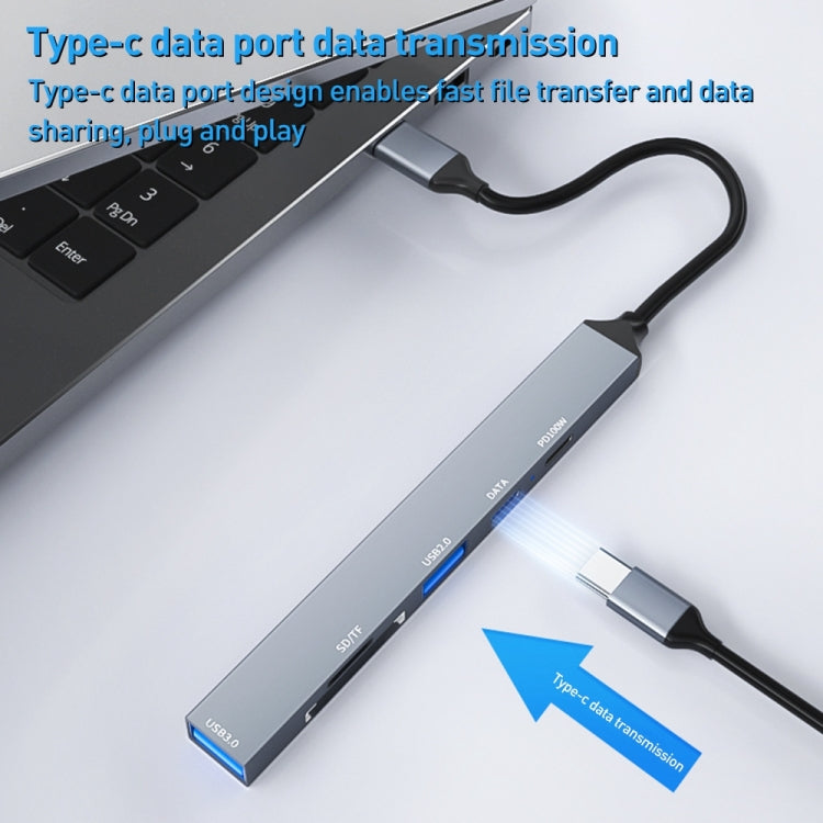 ADS-807 PD100 6 in 1 Type-C to PD100W + USB3.0 + USB2.0 + SD/TF HUB Docking Station(Space Grey) - USB HUB by buy2fix | Online Shopping UK | buy2fix