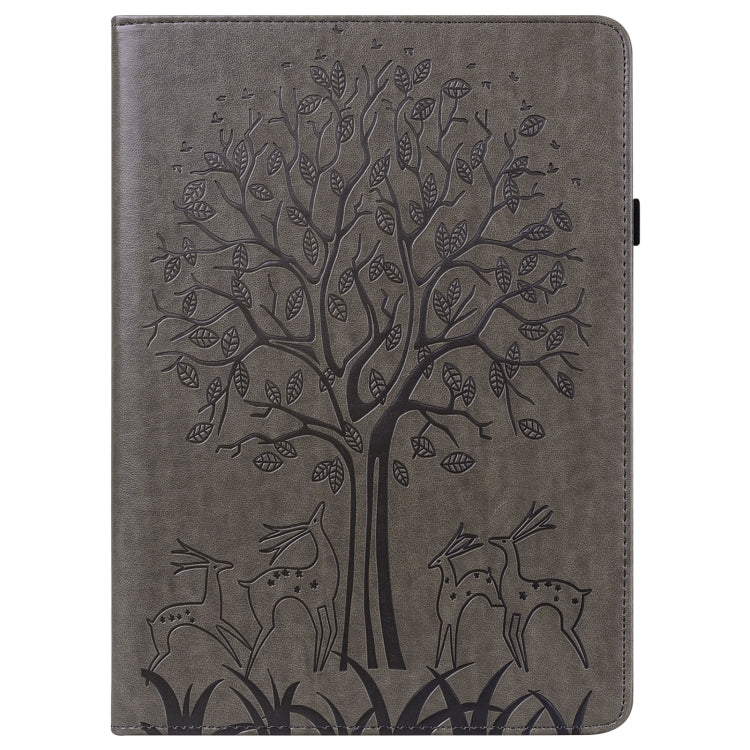 For Lenovo Tab M11 / Xiaoxin Pad 11 2024 Tree & Deer Embossed Leather Tablet Case(Grey) - Lenovo by buy2fix | Online Shopping UK | buy2fix