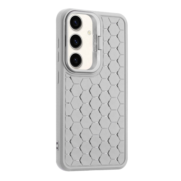 For Samsung Galaxy S24+ 5G Honeycomb Radiating Lens Holder Magsafe Phone Case(Grey) - Galaxy S24+ 5G Cases by buy2fix | Online Shopping UK | buy2fix