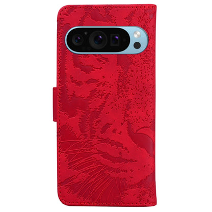 For Google Pixel 9 Tiger Embossing Pattern Flip Leather Phone Case(Red) - Google Cases by buy2fix | Online Shopping UK | buy2fix