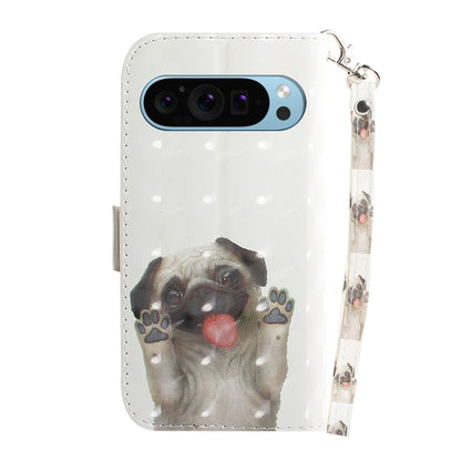 For Google Pixel 9 3D Colored Horizontal Flip Leather Phone Case(Pug) - Google Cases by buy2fix | Online Shopping UK | buy2fix