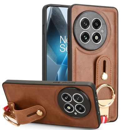 For OnePlus 13 Wristband Leather Back Phone Case(Brown) - OnePlus Cases by buy2fix | Online Shopping UK | buy2fix