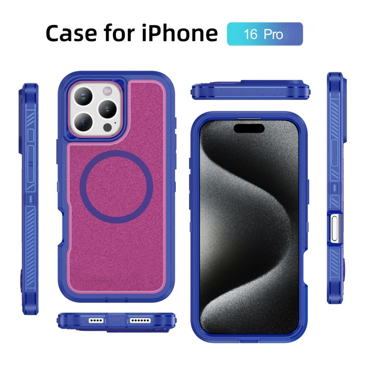 For iPhone 16 Pro Guard Magsafe Magnetic Ring Matte Phone Case(Blue+Rose Red) - iPhone 16 Pro Cases by buy2fix | Online Shopping UK | buy2fix