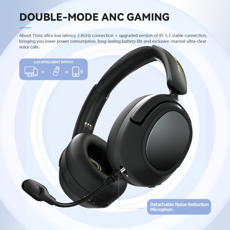 Eking ANC Noise Canceling Wireless Gaming Low Latency Headband Wireless Bluetooth Headphones, Without 2.4G(White) - Headset & Headphone by buy2fix | Online Shopping UK | buy2fix