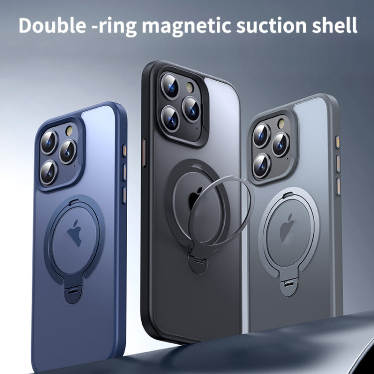For iPhone 15 Plus / 14 Plus Double Ring MagSafe Magnetic Holder Phone Case(Matte Black) - iPhone 15 Plus Cases by buy2fix | Online Shopping UK | buy2fix