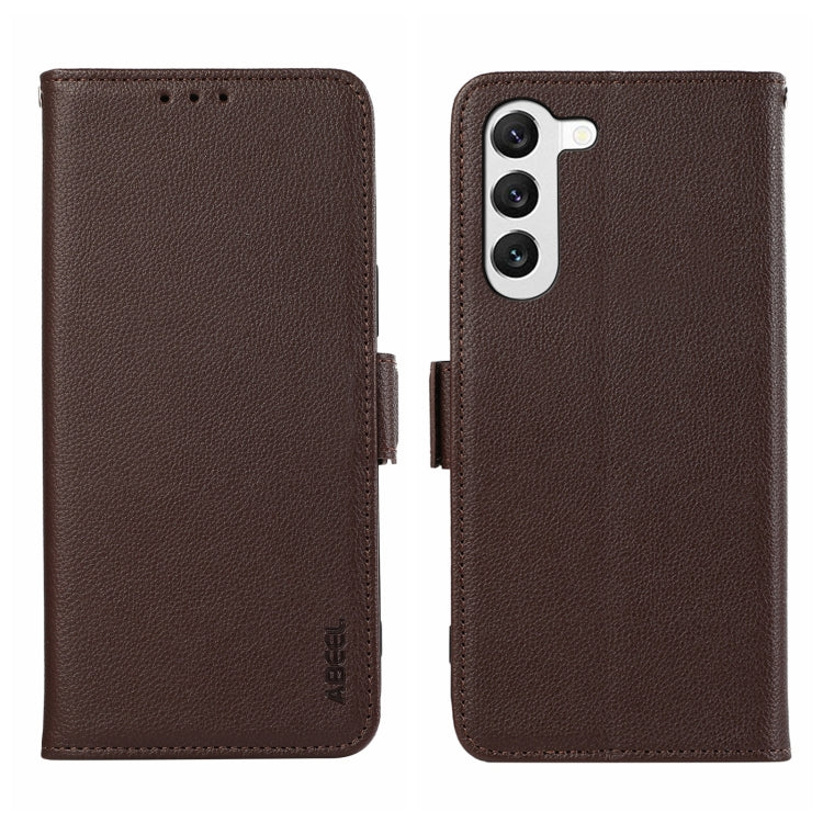 For Samsung Galaxy S23+ 5G ABEEL Side-Magnetic Litchi Pattern Leather RFID Phone Case(Brown) - Galaxy S23+ 5G Cases by buy2fix | Online Shopping UK | buy2fix