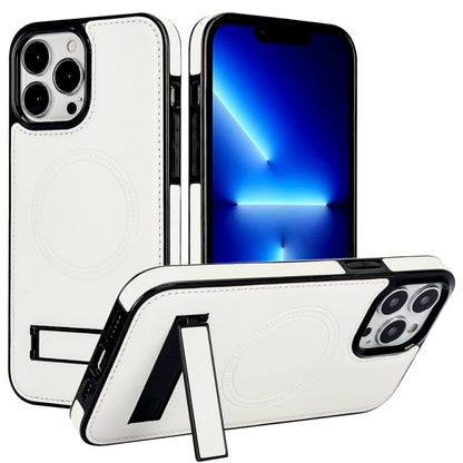 For iPhone 13 Pro Max Retro Leather Invisible Stand MagSafe Phone Case(White) - iPhone 13 Pro Max Cases by buy2fix | Online Shopping UK | buy2fix