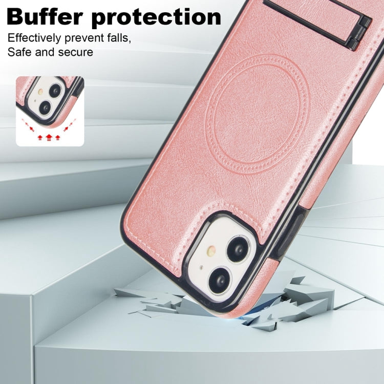 For iPhone 12 mini Retro Leather Invisible Stand MagSafe Phone Case(Rose Gold) - iPhone 12 mini Cases by buy2fix | Online Shopping UK | buy2fix