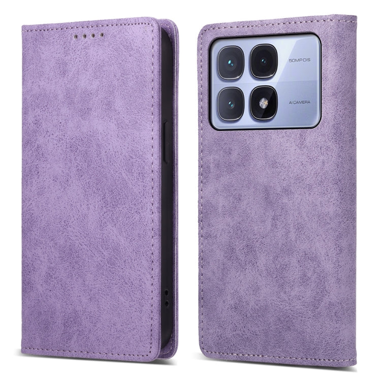 For Redmi K70 Ultra Business Solid Color Magnetic RFID Leather Phone Case(Purple) - Xiaomi Cases by buy2fix | Online Shopping UK | buy2fix