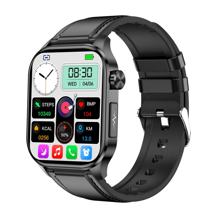 ET580 2.04 inch AMOLED Screen Sports Smart Watch Support Bluethooth Call /  ECG Function(Black Leather Band) - Smart Watches by buy2fix | Online Shopping UK | buy2fix