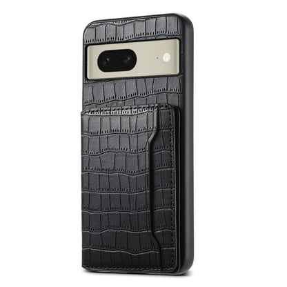 For Google Pixel 8 Crocodile Texture Card Bag Design Full Coverage Phone Case(Black) - Google Cases by buy2fix | Online Shopping UK | buy2fix