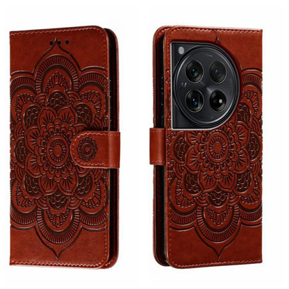 For OnePlus 12 Sun Mandala Embossing Pattern Phone Leather Case(Brown) - OnePlus Cases by buy2fix | Online Shopping UK | buy2fix