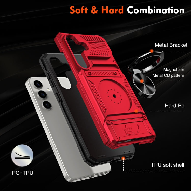 For Samsung Galaxy A15 5G TPU+PC Shockproof Card Phone Case with Metal Ring Holder(Red) - Galaxy Phone Cases by buy2fix | Online Shopping UK | buy2fix