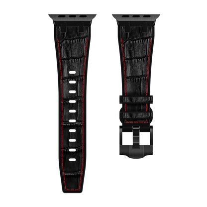 For Apple Watch Series 5 44mm Crocodile Texture Liquid Silicone Watch Band(Black Red Black) - Watch Bands by buy2fix | Online Shopping UK | buy2fix