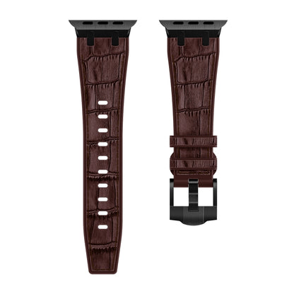 For Apple Watch Series 5 44mm Crocodile Texture Liquid Silicone Watch Band(Black Dark Brown) - Watch Bands by buy2fix | Online Shopping UK | buy2fix