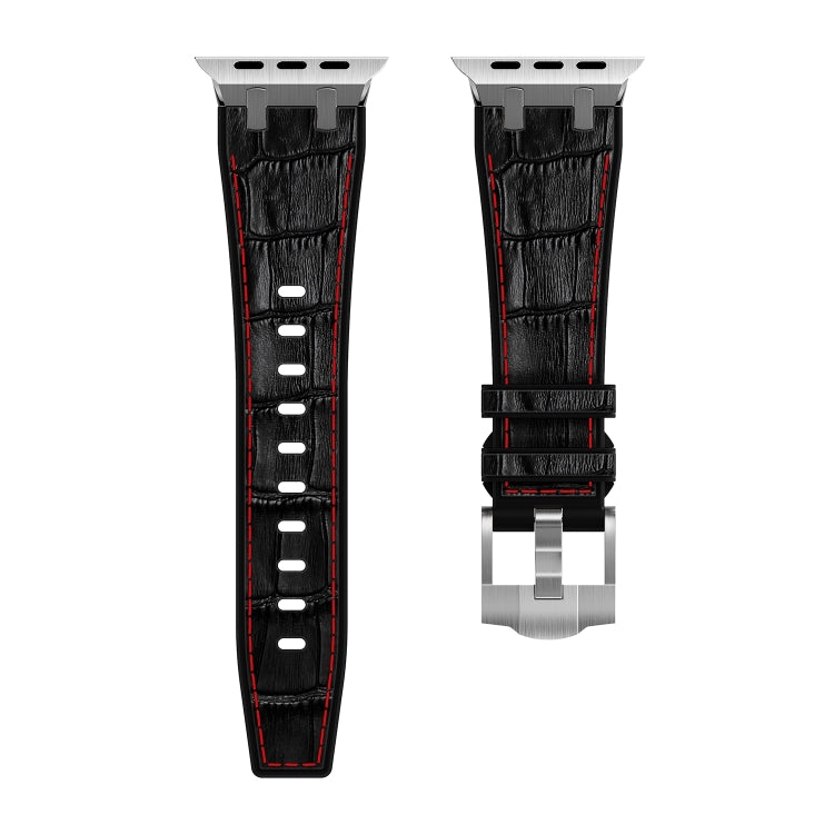 For Apple Watch Series 5 40mm Crocodile Texture Liquid Silicone Watch Band(Silver Red Black) - Watch Bands by buy2fix | Online Shopping UK | buy2fix