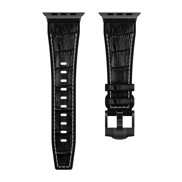 For Apple Watch Series 4 40mm Crocodile Texture Liquid Silicone Watch Band(Black White Black) - Watch Bands by buy2fix | Online Shopping UK | buy2fix