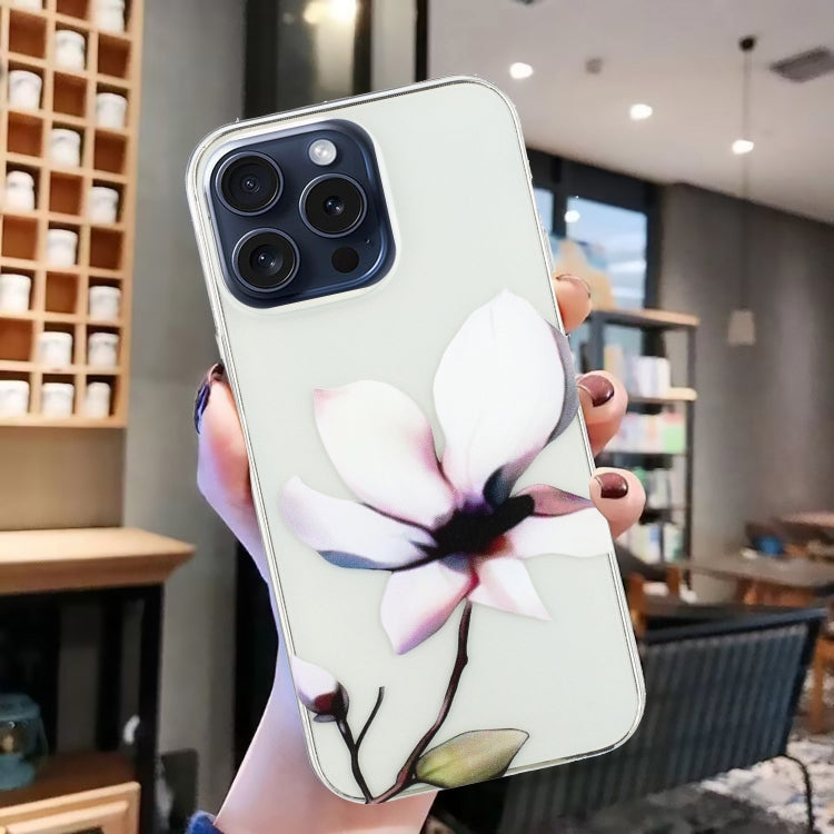 For iPhone 16 Pro Max Colorful Painting Pattern TPU Phone Case(White Flowers) - iPhone 16 Pro Max Cases by buy2fix | Online Shopping UK | buy2fix