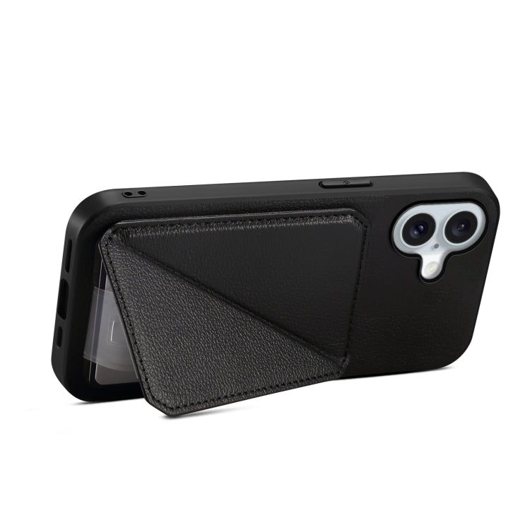 For iPhone 16 D04 Calf Texture Dual Card Slot Holder Phone Case(Black) - iPhone 16 Cases by buy2fix | Online Shopping UK | buy2fix