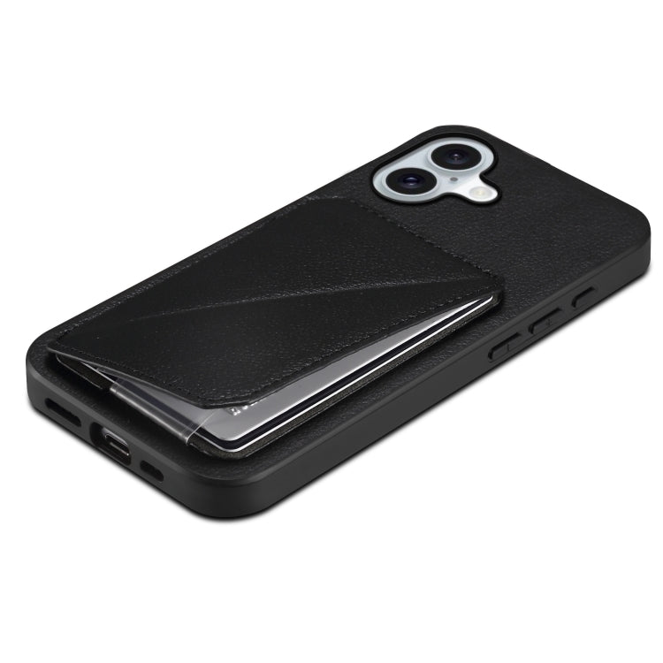 For iPhone 16 D04 Calf Texture Dual Card Slot Holder Phone Case(Black) - iPhone 16 Cases by buy2fix | Online Shopping UK | buy2fix