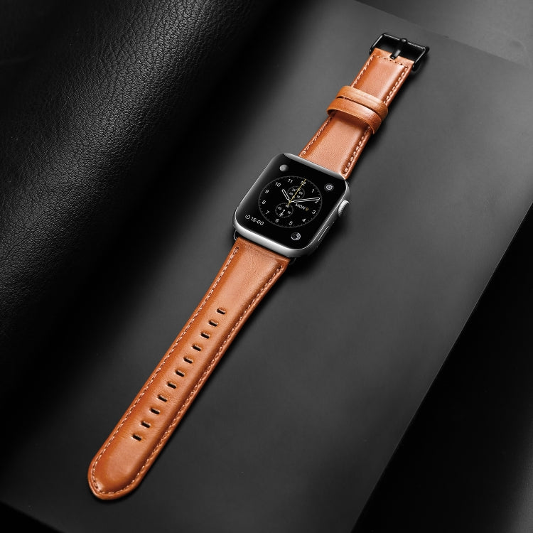 For Apple Watch Ultra 49mm DUX DUCIS Business Genuine Leather Watch Strap(Khaki) - Watch Bands by DUX DUCIS | Online Shopping UK | buy2fix