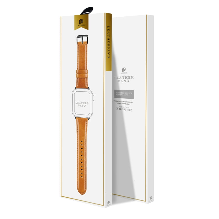 For Apple Watch Series 8 41mm DUX DUCIS Business Genuine Leather Watch Strap(Khaki) - Watch Bands by DUX DUCIS | Online Shopping UK | buy2fix