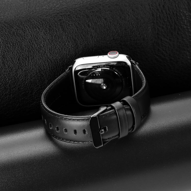 For Apple Watch SE 2022 40mm DUX DUCIS Business Genuine Leather Watch Strap(Black) - Watch Bands by DUX DUCIS | Online Shopping UK | buy2fix