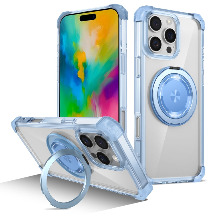 For iPhone 16 Pro Max Gold Shield CD Pattern MagSafe Magnetic Phone Case with Rotating Stand(Transparent Blue) - iPhone 16 Pro Max Cases by buy2fix | Online Shopping UK | buy2fix