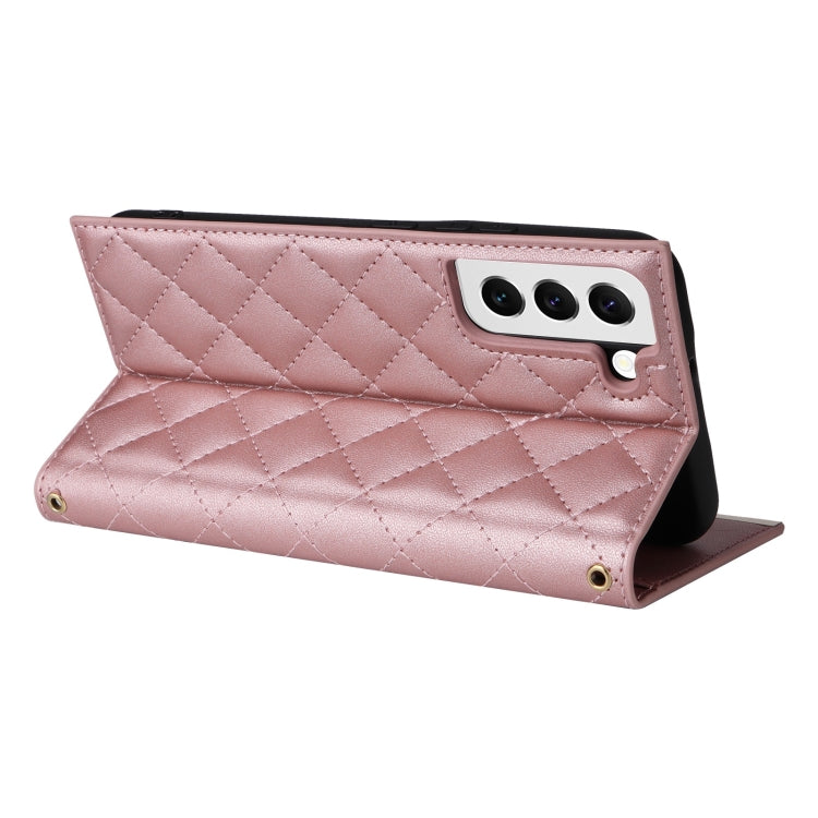 For Samsung Galaxy S22+ 5G Crossbody Rhombic Sucker Leather Phone Case(Rose Gold) - Galaxy S22+ 5G Cases by buy2fix | Online Shopping UK | buy2fix