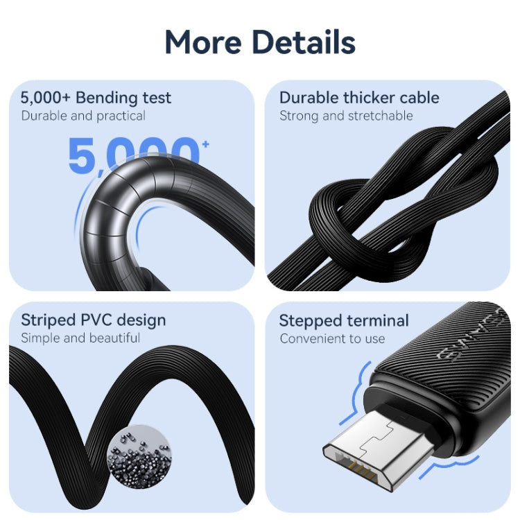 USAMS US-SJ695 USB to Micro USB 2A Striped Fast Charge Data Cable, Length:2m(Black) - Micro USB Cable by USAMS | Online Shopping UK | buy2fix